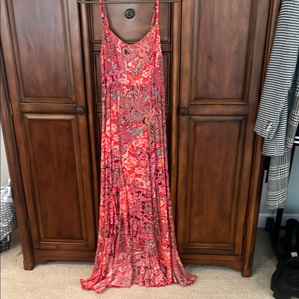 Free People Elegant Red Patterned Maxi Dress